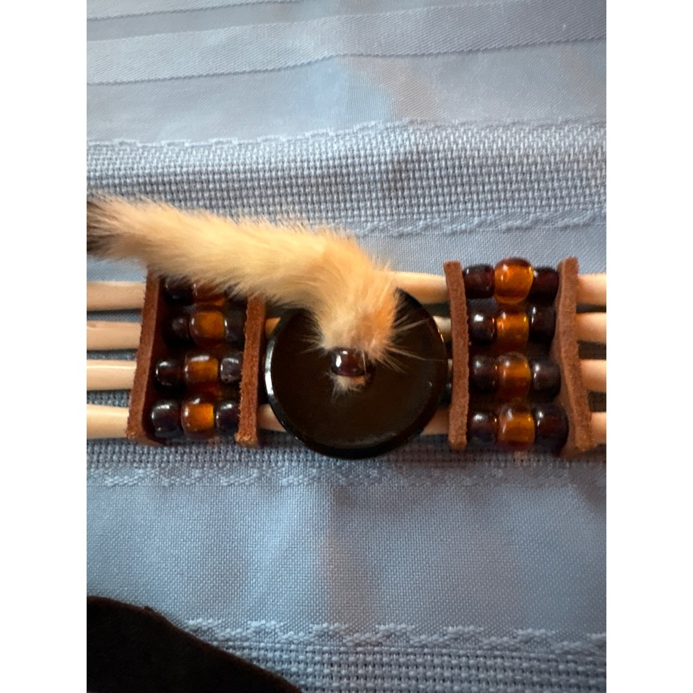 Choker Necklace Bone Beads Feather Button Leather Cord Tribal Boho southwestern - Picture 2 of 6